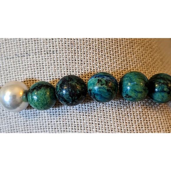 Green Stone Pearl Magnetic Hematite Beaded Toggle Necklace - Picture 2 of 12